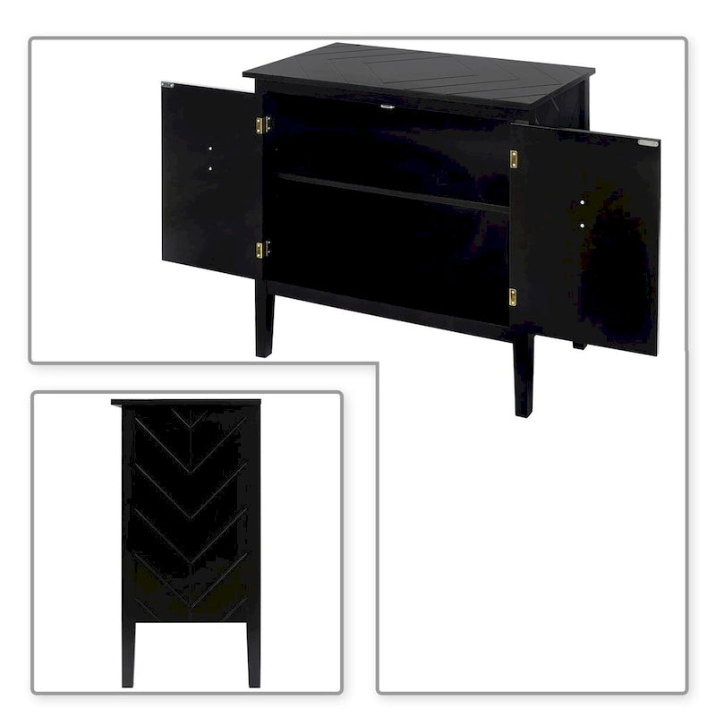 Modern Elegant Wooden Storage Cabinet with Antique Brass Coloured Metal Handles