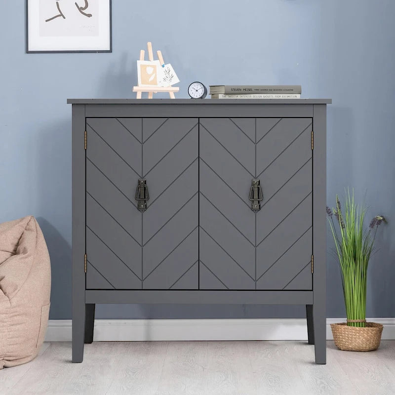 Modern Elegant Wooden Storage Cabinet with Antique Brass Coloured Metal Handles