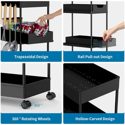 4-Tier Slim Rolling Pull-Out Storage Utility Cart with Wheels