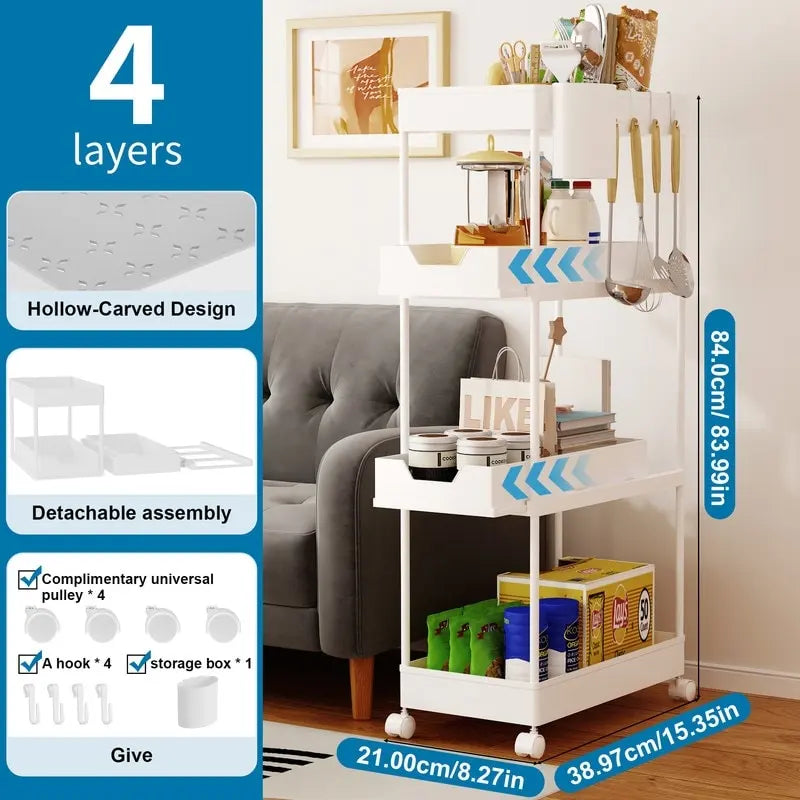 4-Tier Slim Rolling Pull-Out Storage Utility Cart with Wheels