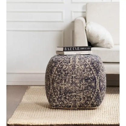 Jani Hanalei 20-inch Blue & Ivory Square Pouf Ottoman - Handmade Footrest for Living Room, Bedroom, Nursery, Kidsroom