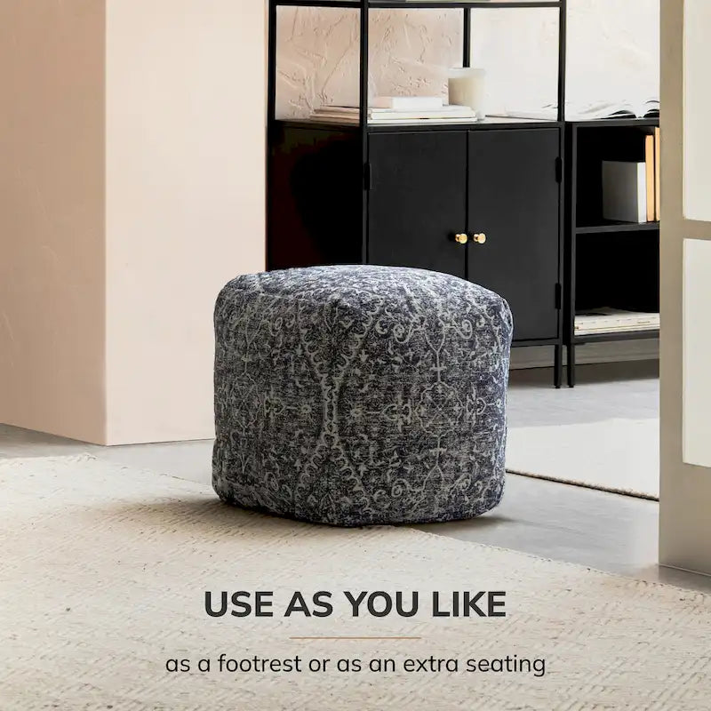 Jani Hanalei 20-inch Blue & Ivory Square Pouf Ottoman - Handmade Footrest for Living Room, Bedroom, Nursery, Kidsroom