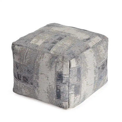 Jani Biarritz 22-inch Gray & Ivory Square Pouf Ottoman - Handmade Footrest for Living Room, Bedroom