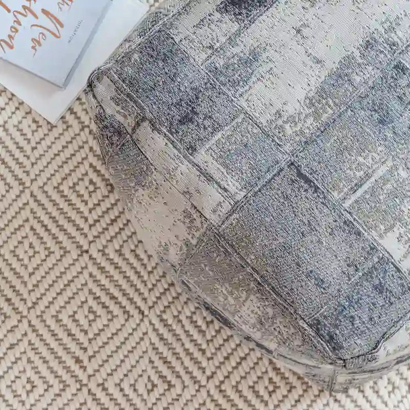 Jani Biarritz 22-inch Gray & Ivory Square Pouf Ottoman - Handmade Footrest for Living Room, Bedroom