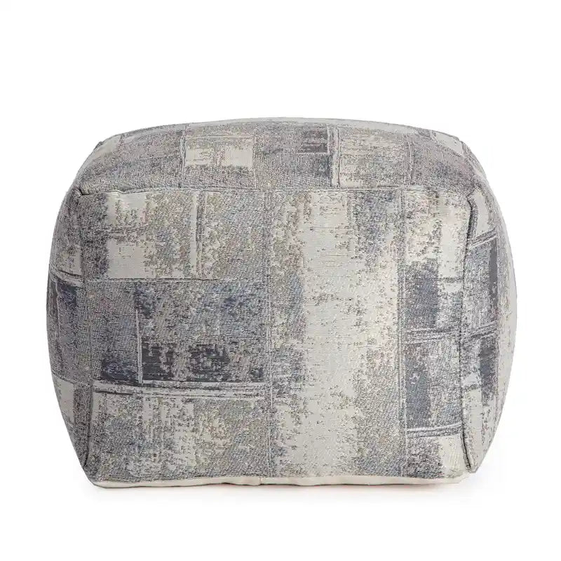 Jani Biarritz 22-inch Gray & Ivory Square Pouf Ottoman - Handmade Footrest for Living Room, Bedroom