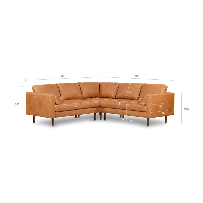Poly & Bark Napa 98 Corner Sectional Sofa - Full Grain Genuine Italian Leather
