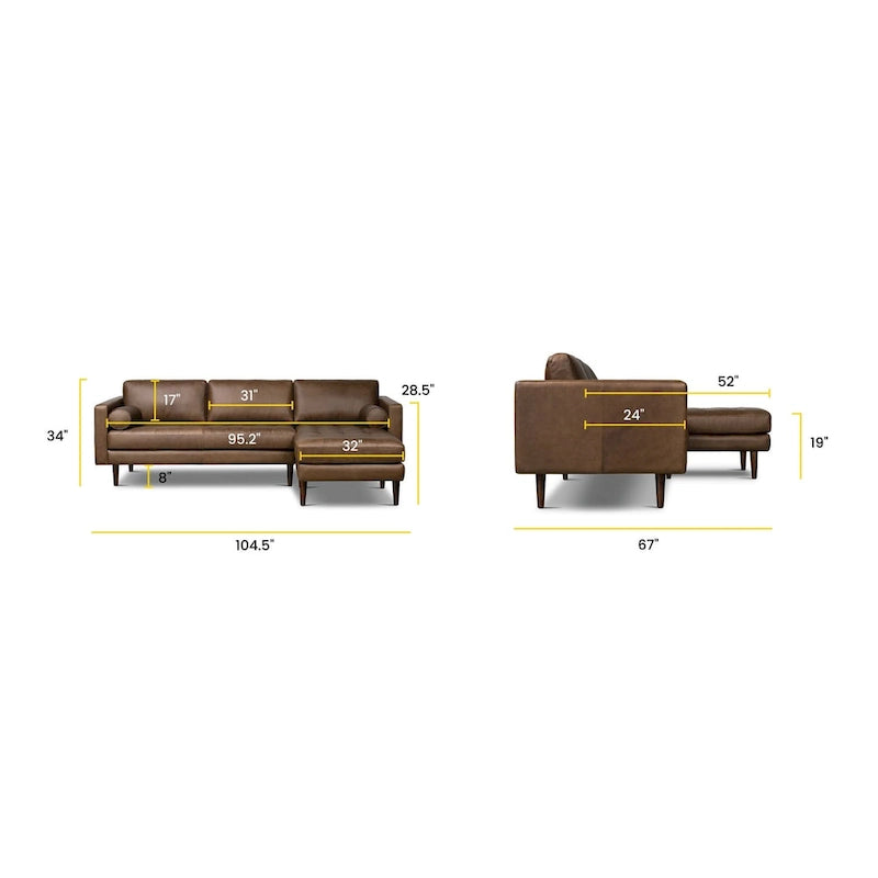 Poly & Bark Napa 104.5 Right-facing Sectional Sofa - Full Grain Genuine Italian Leather