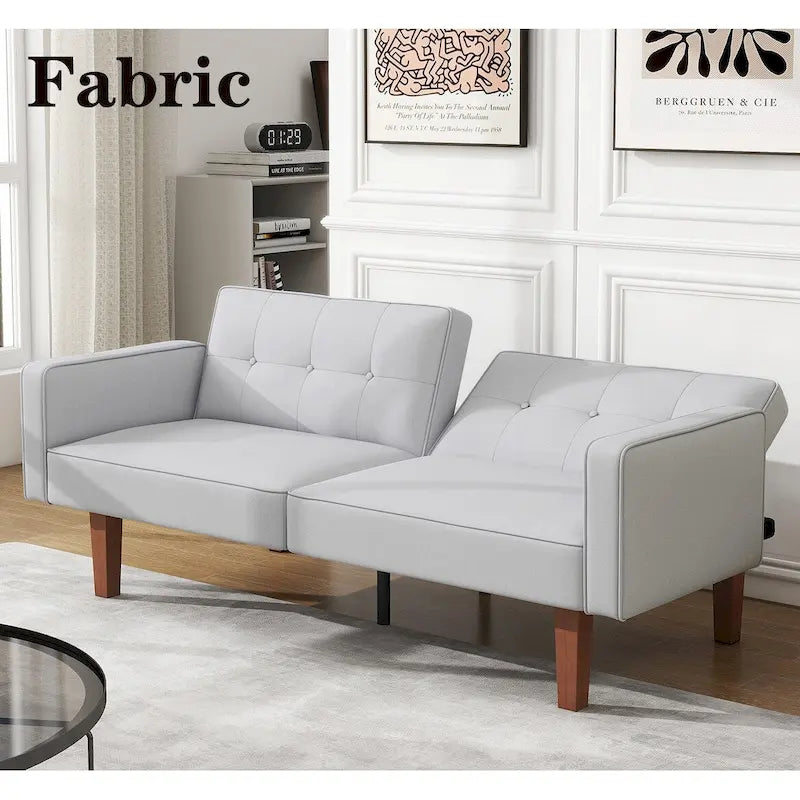 Futon Sofa Bed, Faux Leather Memory Foam Couch,Modern Convertible Love seat for Compact Living Room