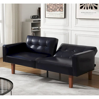 Futon Sofa Bed, Faux Leather Memory Foam Couch,Modern Convertible Love seat for Compact Living Room
