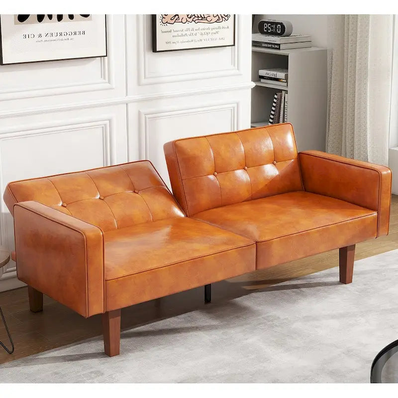 Futon Sofa Bed, Faux Leather Memory Foam Couch,Modern Convertible Love seat for Compact Living Room