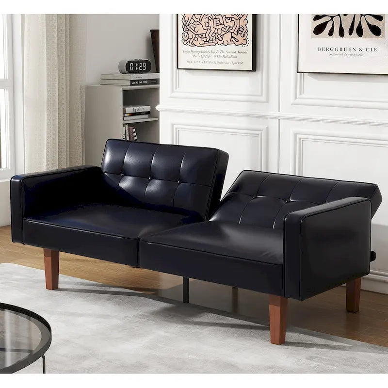 Futon Sofa Bed, Faux Leather Memory Foam Couch,Modern Convertible Love seat for Compact Living Room