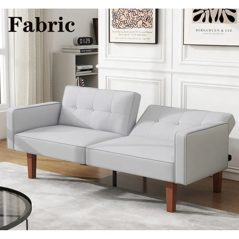 Futon Sofa Bed, Faux Leather Memory Foam Couch,Modern Convertible Love seat for Compact Living Room