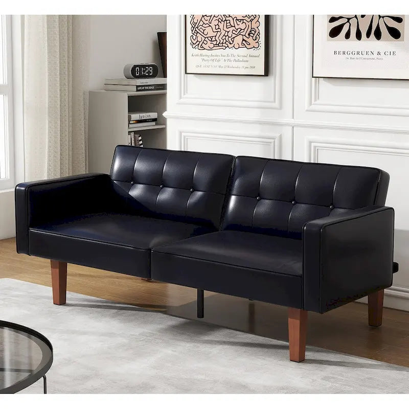 Futon Sofa Bed, Faux Leather Memory Foam Couch,Modern Convertible Love seat for Compact Living Room