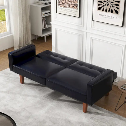Futon Sofa Bed, Faux Leather Memory Foam Couch,Modern Convertible Love seat for Compact Living Room