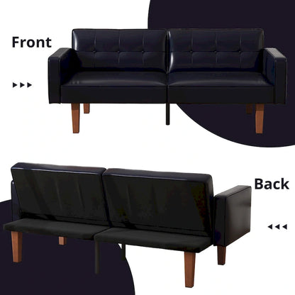 Futon Sofa Bed, Faux Leather Memory Foam Couch,Modern Convertible Love seat for Compact Living Room