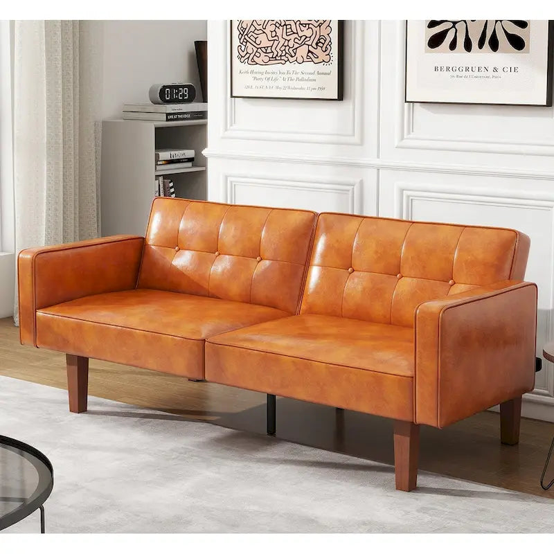 Futon Sofa Bed, Faux Leather Memory Foam Couch,Modern Convertible Love seat for Compact Living Room