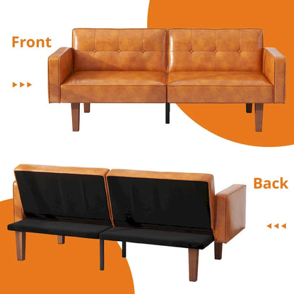 Futon Sofa Bed, Faux Leather Memory Foam Couch,Modern Convertible Love seat for Compact Living Room