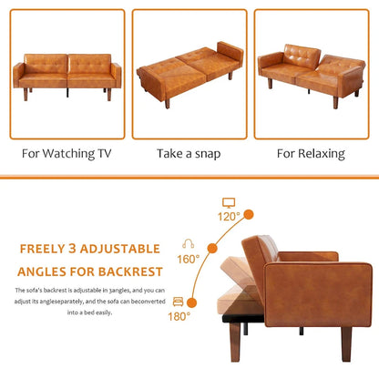 Futon Sofa Bed, Faux Leather Memory Foam Couch,Modern Convertible Love seat for Compact Living Room