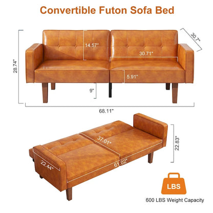 Futon Sofa Bed, Faux Leather Memory Foam Couch,Modern Convertible Love seat for Compact Living Room