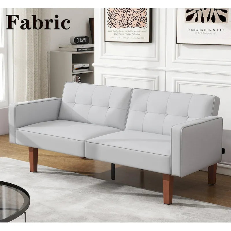 Futon Sofa Bed, Faux Leather Memory Foam Couch,Modern Convertible Love seat for Compact Living Room