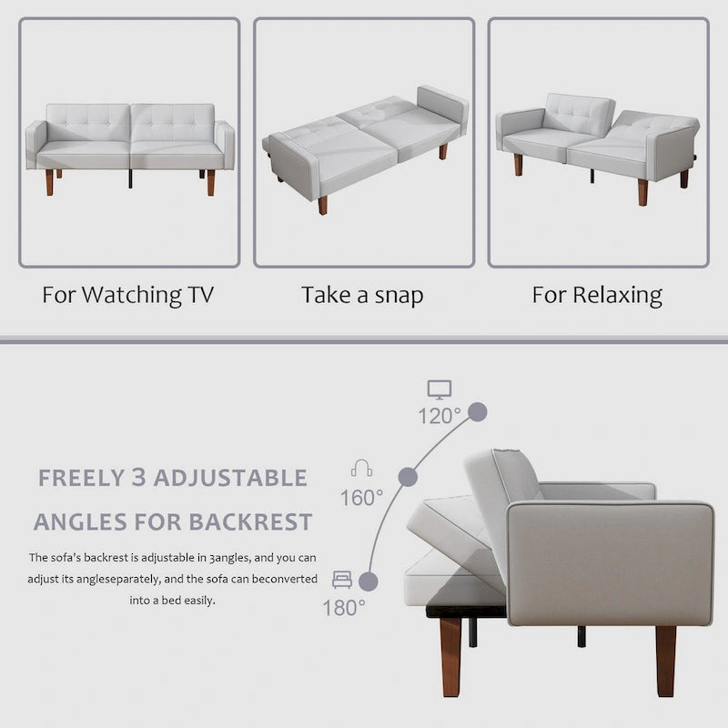 Futon Sofa Bed, Faux Leather Memory Foam Couch,Modern Convertible Love seat for Compact Living Room