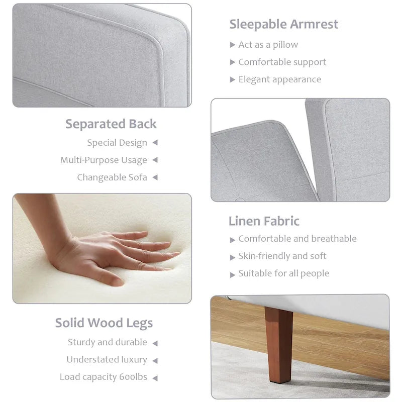 Futon Sofa Bed, Faux Leather Memory Foam Couch,Modern Convertible Love seat for Compact Living Room