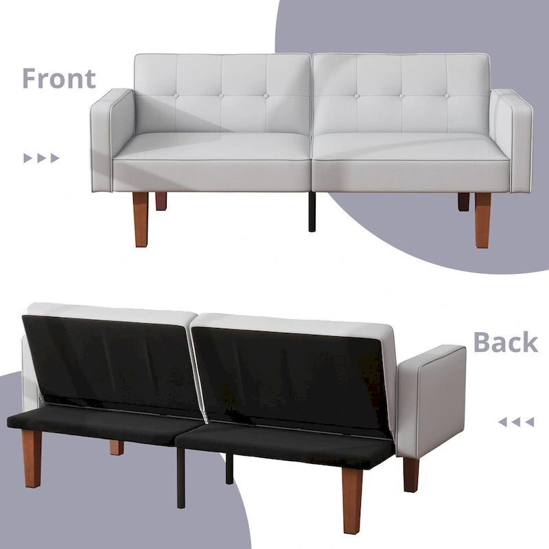 Futon Sofa Bed, Faux Leather Memory Foam Couch,Modern Convertible Love seat for Compact Living Room