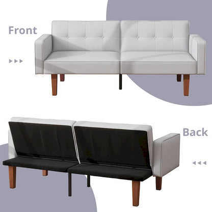 Futon Sofa Bed, Faux Leather Memory Foam Couch,Modern Convertible Love seat for Compact Living Room