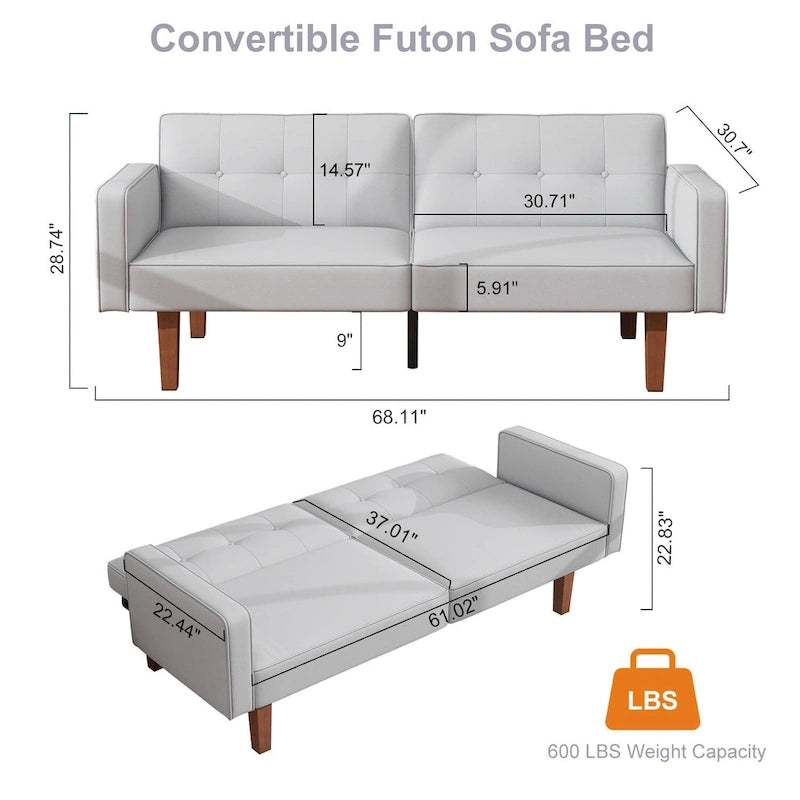 Futon Sofa Bed, Faux Leather Memory Foam Couch,Modern Convertible Love seat for Compact Living Room