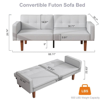 Futon Sofa Bed, Faux Leather Memory Foam Couch,Modern Convertible Love seat for Compact Living Room