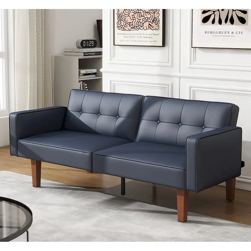 Futon Sofa Bed, Faux Leather Memory Foam Couch,Modern Convertible Love seat for Compact Living Room