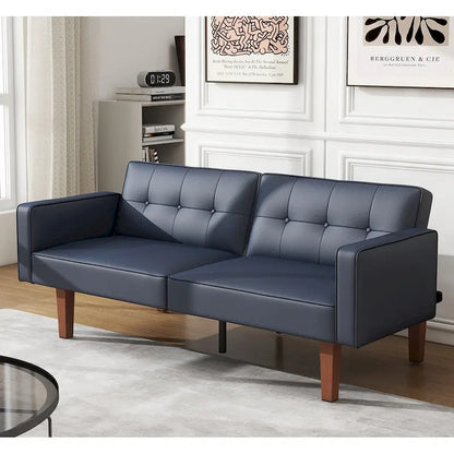 Futon Sofa Bed, Faux Leather Memory Foam Couch,Modern Convertible Love seat for Compact Living Room