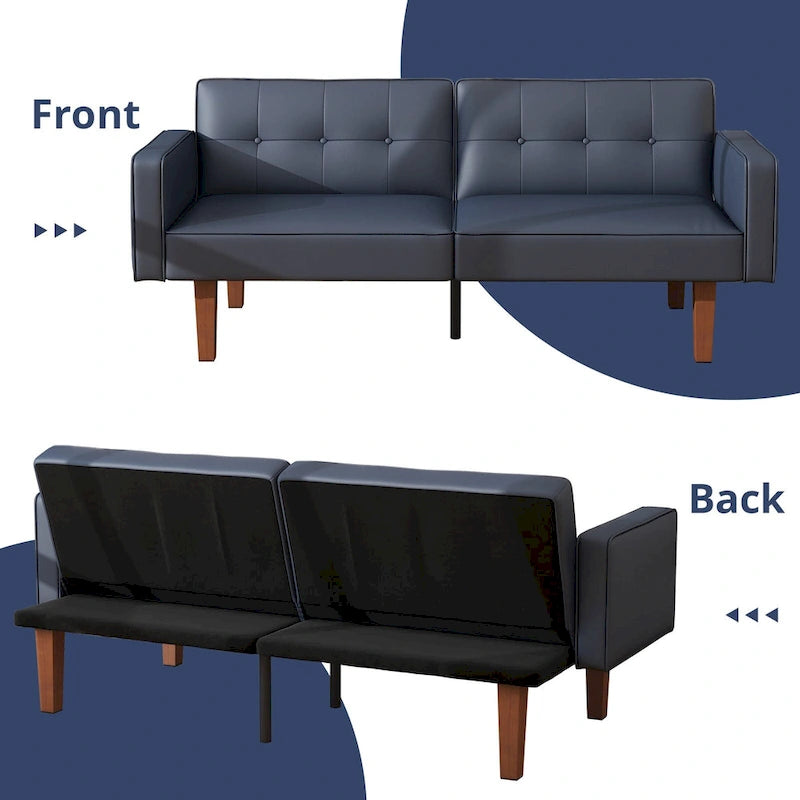Futon Sofa Bed, Faux Leather Memory Foam Couch,Modern Convertible Love seat for Compact Living Room