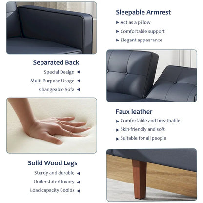 Futon Sofa Bed, Faux Leather Memory Foam Couch,Modern Convertible Love seat for Compact Living Room