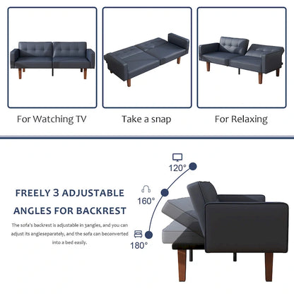 Futon Sofa Bed, Faux Leather Memory Foam Couch,Modern Convertible Love seat for Compact Living Room