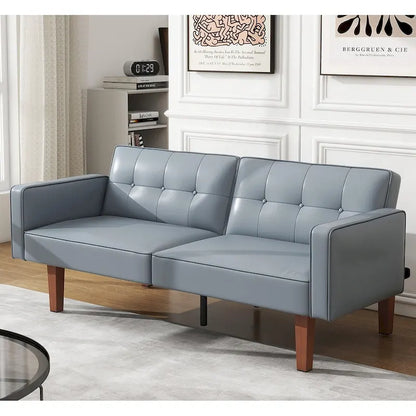 Futon Sofa Bed, Faux Leather Memory Foam Couch,Modern Convertible Love seat for Compact Living Room