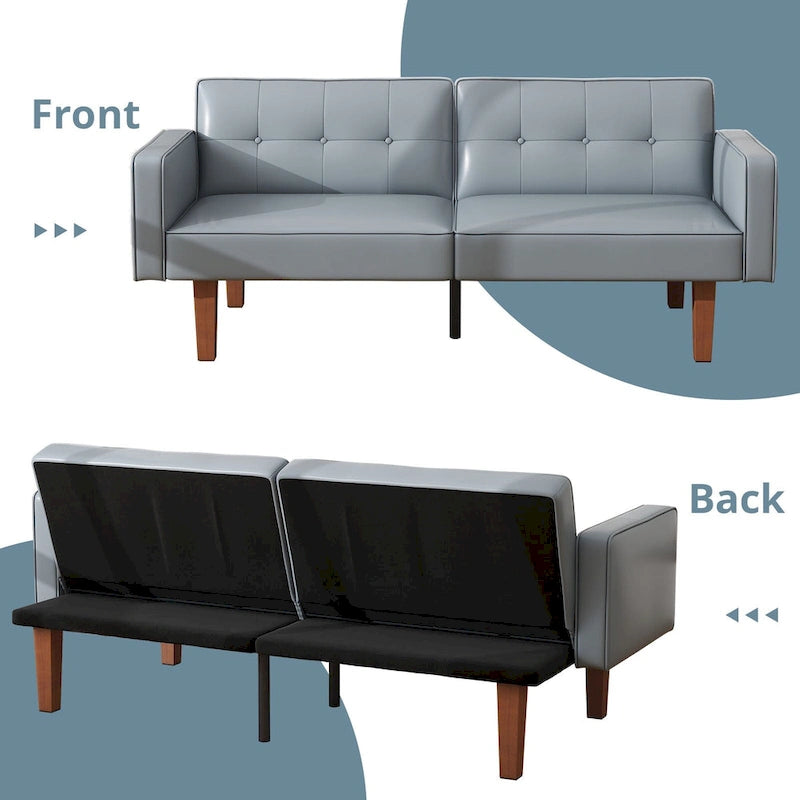 Futon Sofa Bed, Faux Leather Memory Foam Couch,Modern Convertible Love seat for Compact Living Room