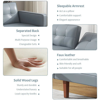 Futon Sofa Bed, Faux Leather Memory Foam Couch,Modern Convertible Love seat for Compact Living Room