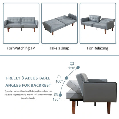 Futon Sofa Bed, Faux Leather Memory Foam Couch,Modern Convertible Love seat for Compact Living Room