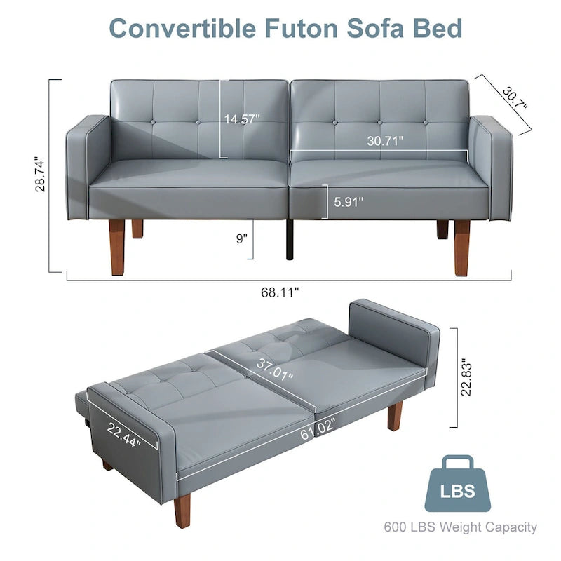 Futon Sofa Bed, Faux Leather Memory Foam Couch,Modern Convertible Love seat for Compact Living Room