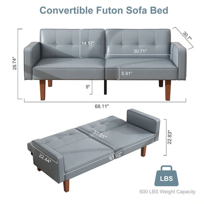 Futon Sofa Bed, Faux Leather Memory Foam Couch,Modern Convertible Love seat for Compact Living Room