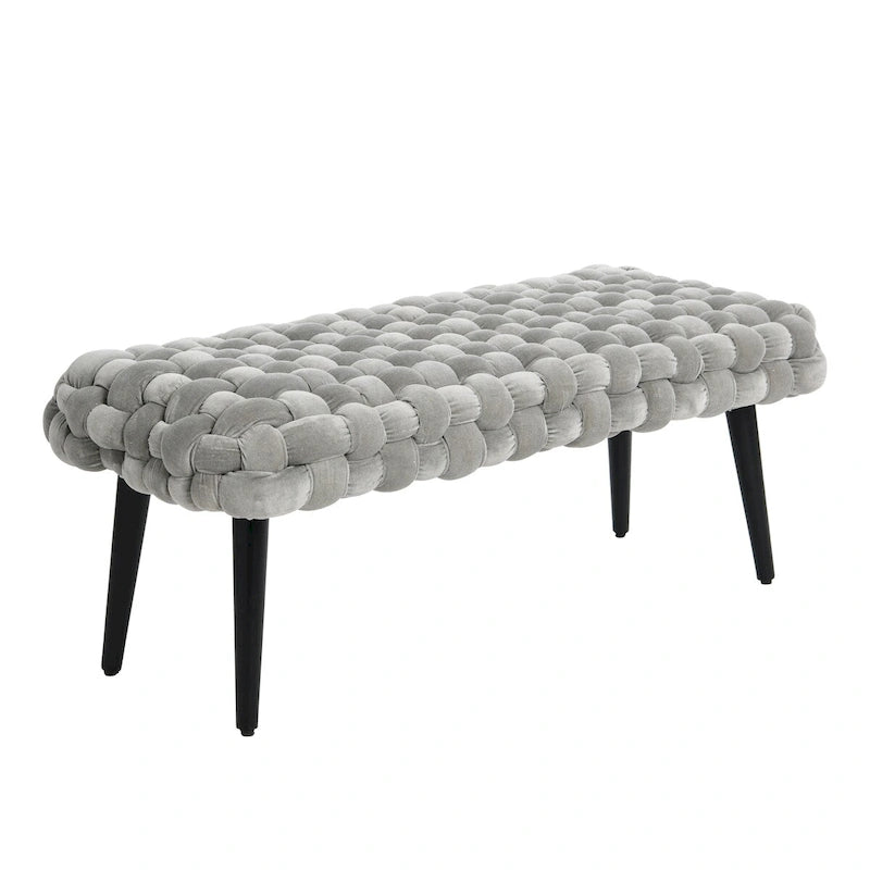 Chunky Woven Velvet Entryway Bench with Wood Legs