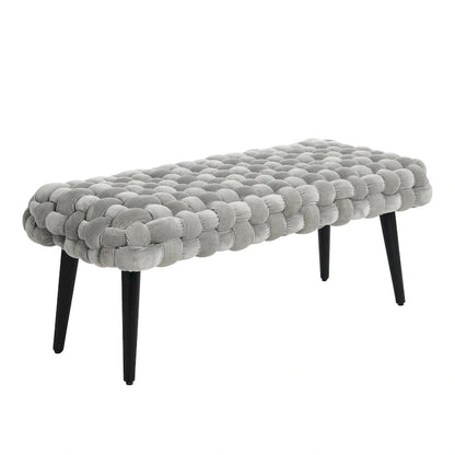 Chunky Woven Velvet Entryway Bench with Wood Legs