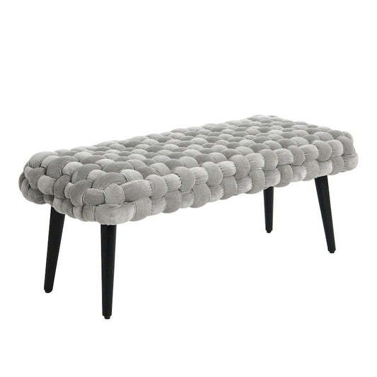 Chunky Woven Velvet Entryway Bench with Wood Legs