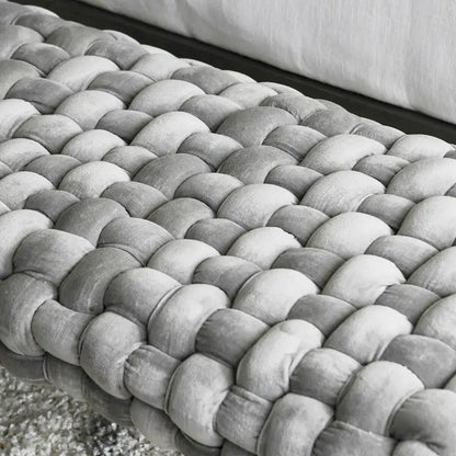 Chunky Woven Velvet Entryway Bench with Wood Legs