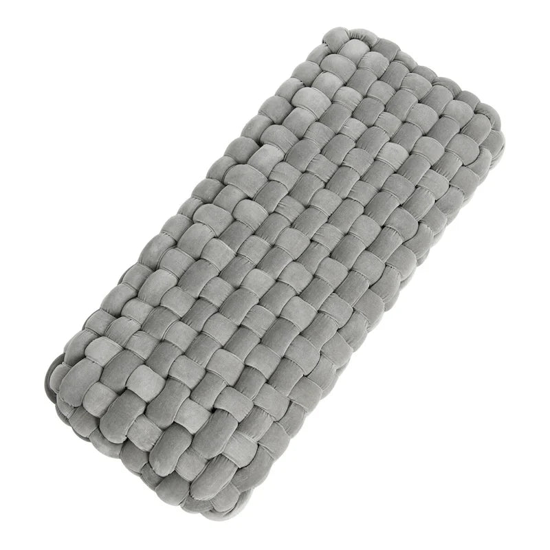 Chunky Woven Velvet Entryway Bench with Wood Legs