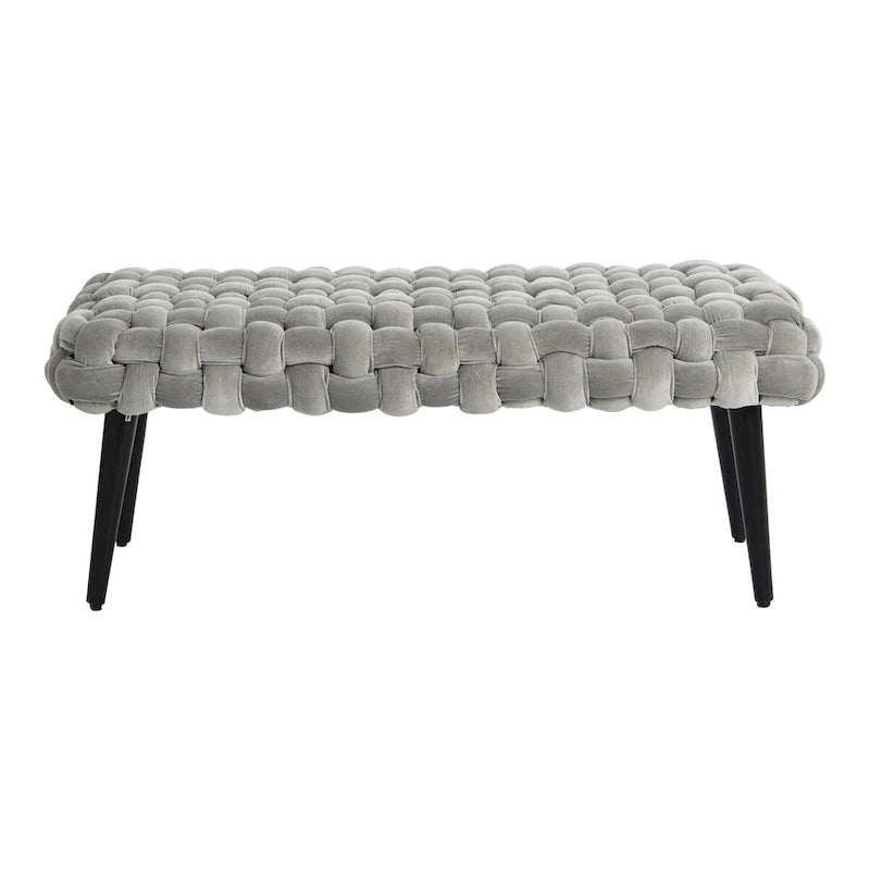 Chunky Woven Velvet Entryway Bench with Wood Legs