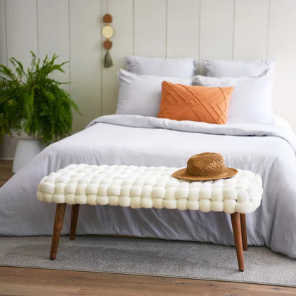 Chunky Woven Velvet Entryway Bench with Wood Legs