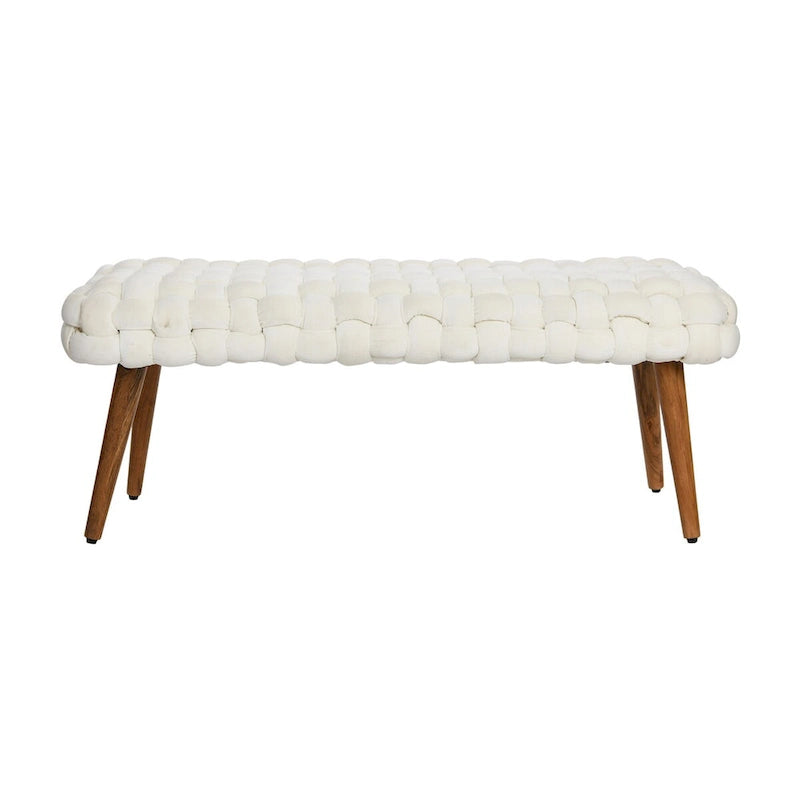 Chunky Woven Velvet Entryway Bench with Wood Legs