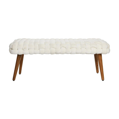 Chunky Woven Velvet Entryway Bench with Wood Legs